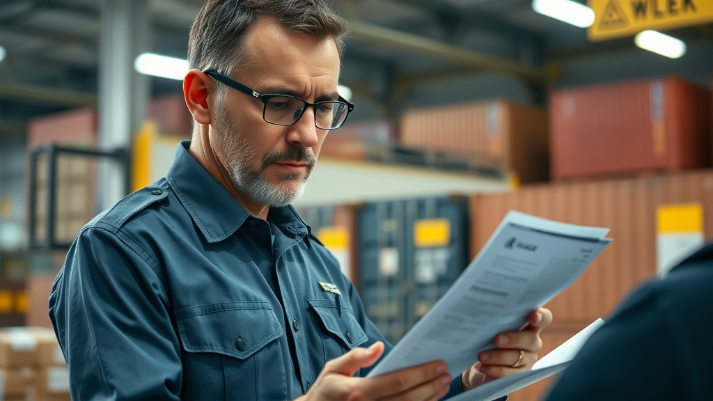harmonized tariff customs officer inspecting documents shipments border control