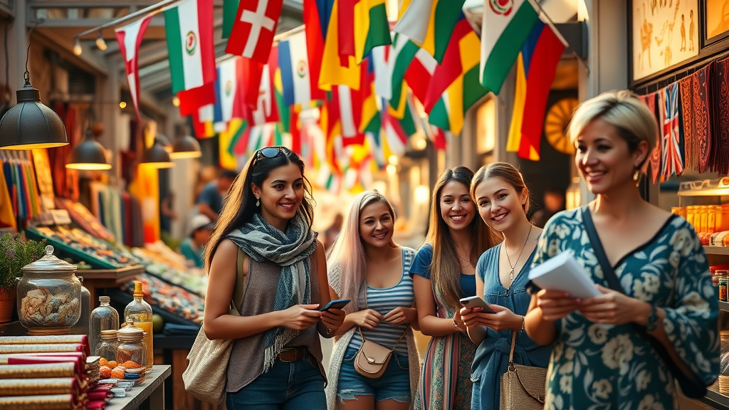 vibrant international market scene showing the positive inflationary effects of free trade