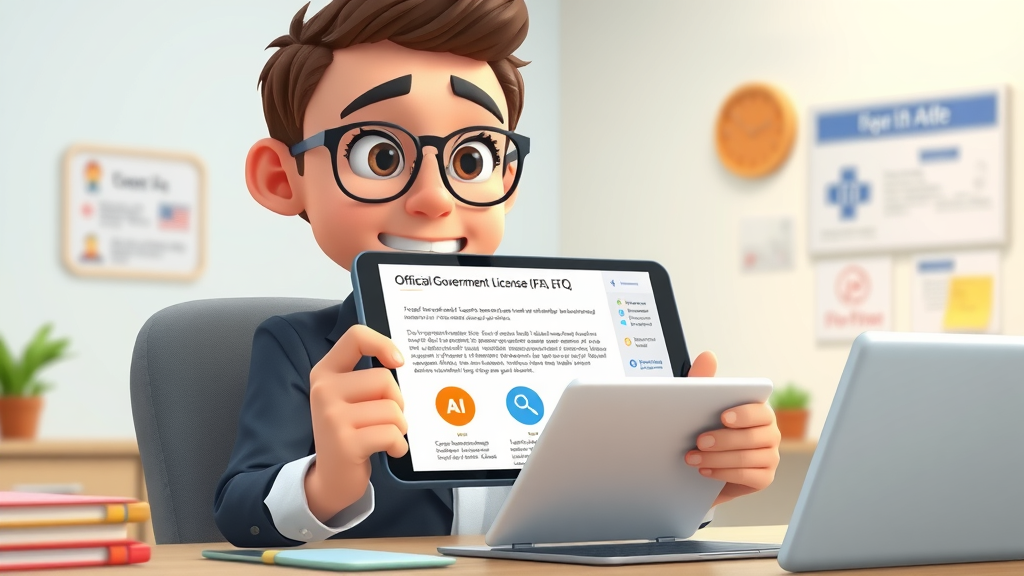 Curious businessperson viewing official customs broker license 2025 FAQs on a digital device.