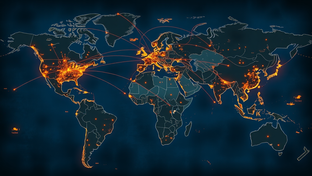 intricate global trade network map highlighting economic trade trends and major shipping hubs in global commerce