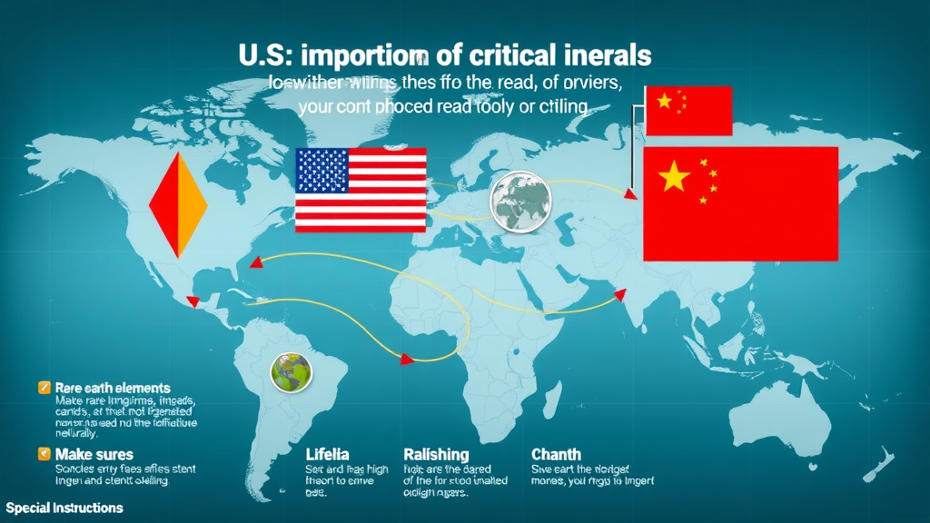 Impactful infographic depicting the U.S. import reliance on China for critical minerals, rare earth elements, and trade routes | critical minerals tariff