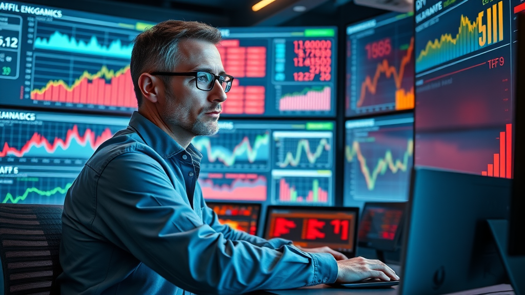 economist analyzing economic effect of tariffs and GDP with interactive charts