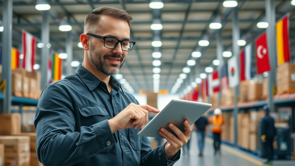 customs clearance import export documentation logistics manager with shipping documents and cargo