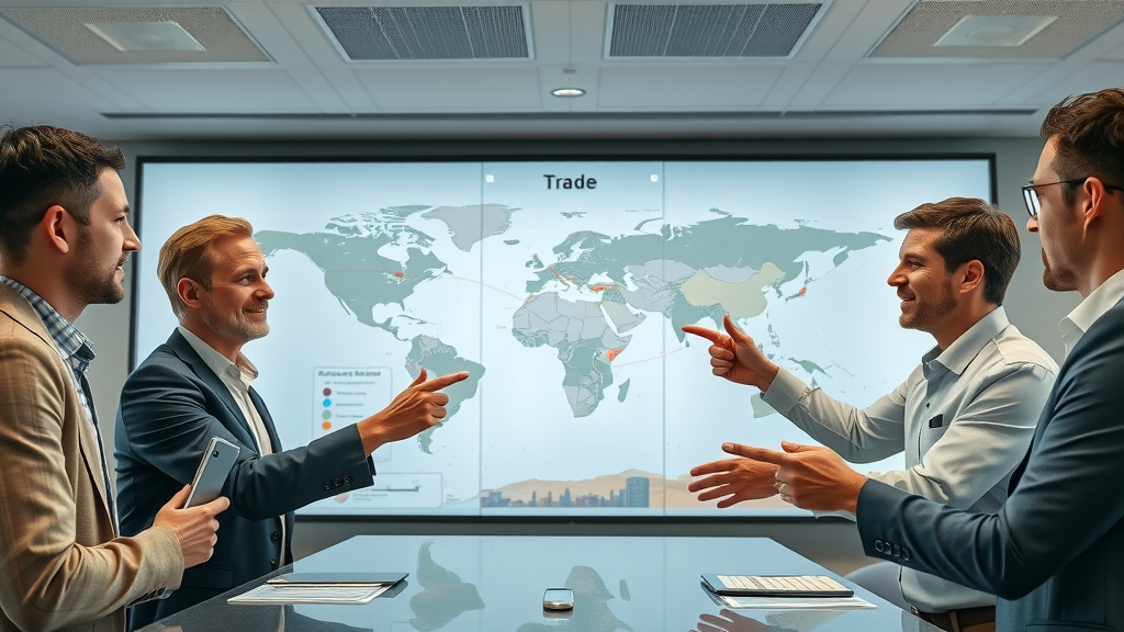 Global trade team mapping supply routes; strategies for navigating mineral tariff changes