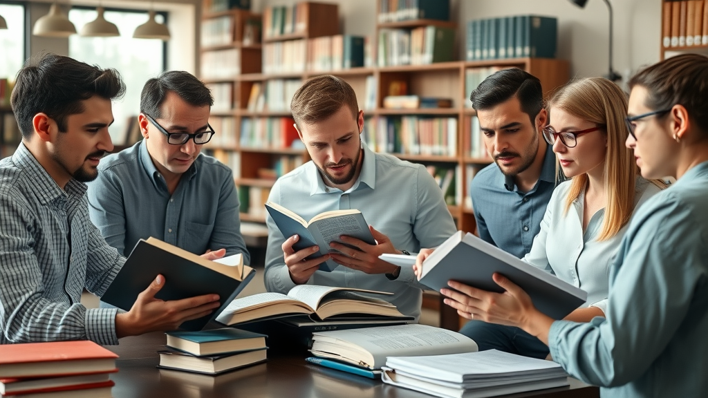 motivated customs broker candidates collaborating on exam prep in a library setting