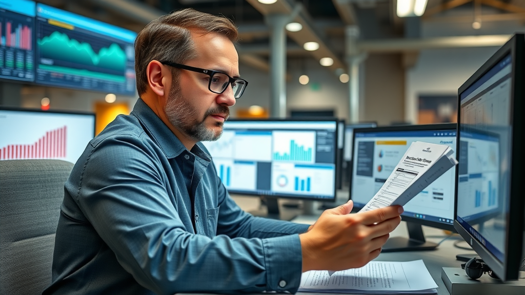 diligent business owner analyzing import and export documents and harmonized tariff codes in the United States