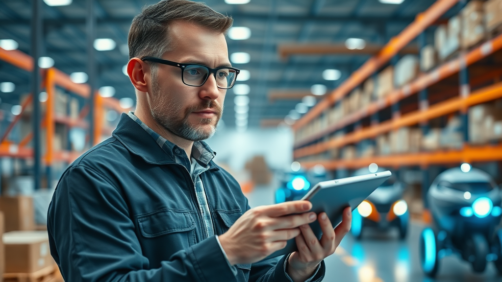 innovative logistics manager using digital tablet with futuristic supply chain UI in a warehouse | supply chain resilience