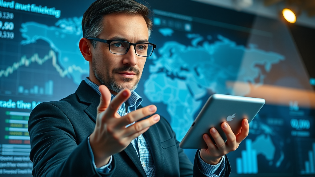 fintech expert showcasing innovative digital trade finance platform for global trade