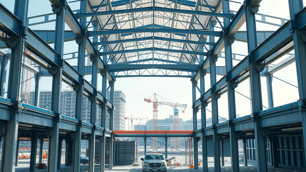 Modern steel framing solutions for durable construction site in industrial zone
