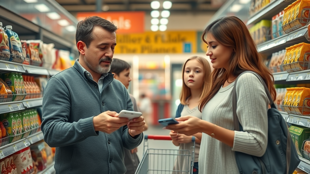 American family in retail store surprised by higher prices due to US tariff increases on imported products