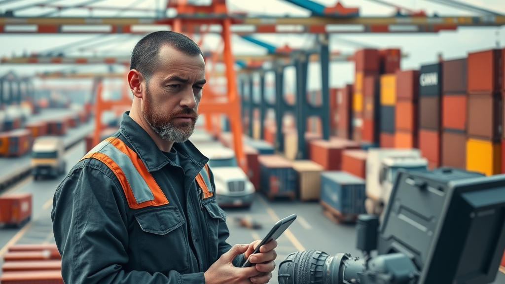 busy shipping port focused dock workers managing container arrivals and customs inspections | supply chain disruptions