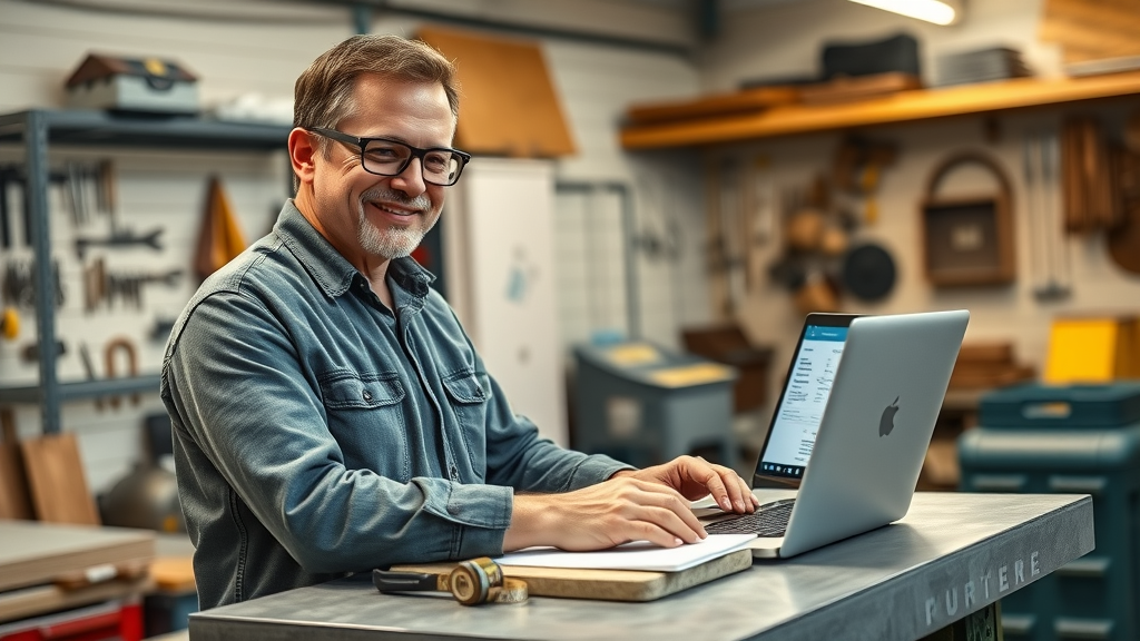 Business owner happily inspects steel order from online metal ordering platform