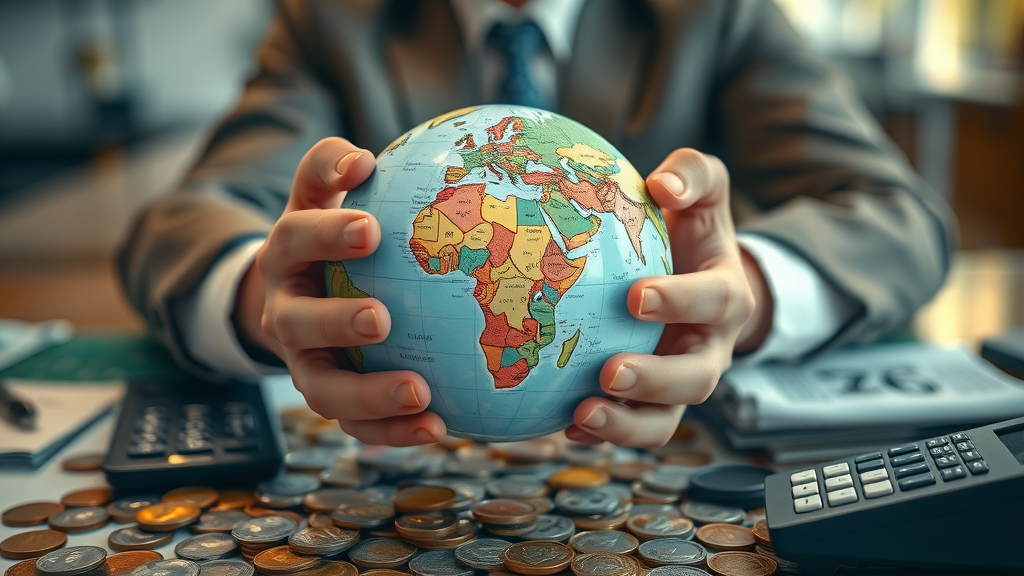hands holding globe and foreign currency, cross-border transaction costs, global exchange rates