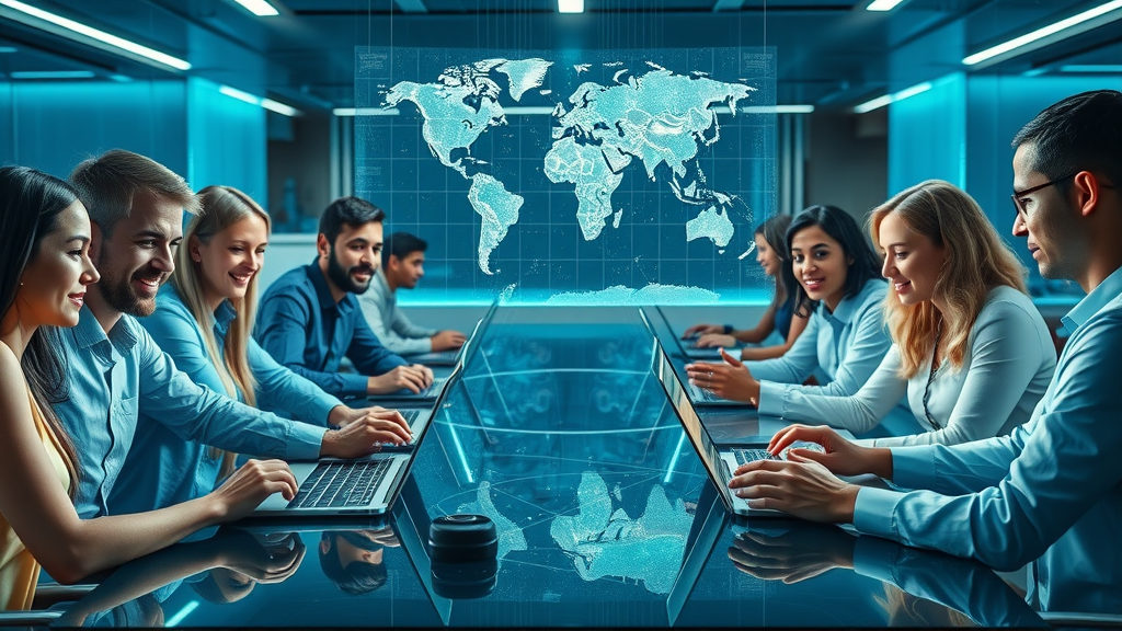 diverse professionals using a digital platform to facilitate global trade
