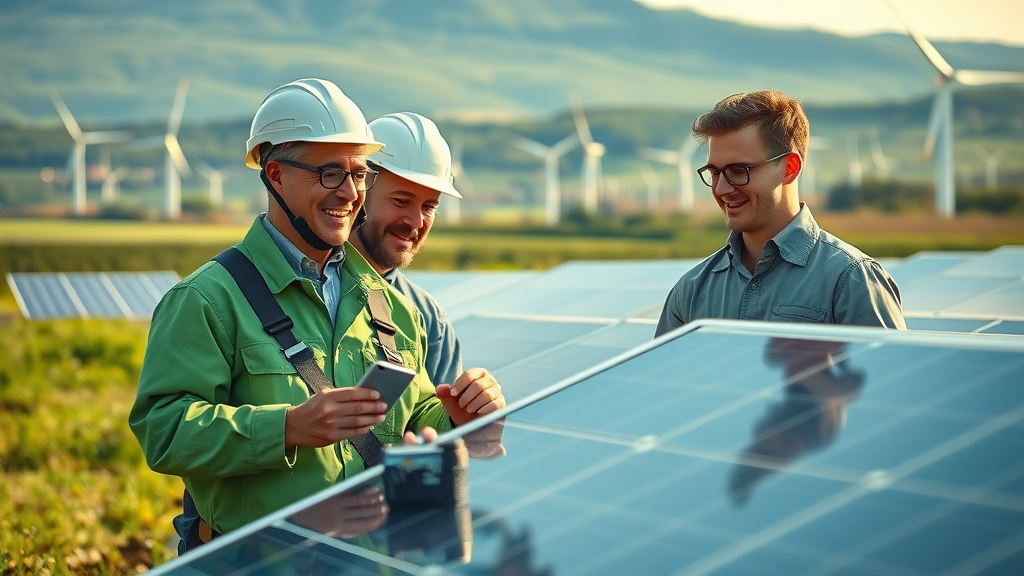 Engineers and workers examining lithium batteries at a renewable energy facility, supporting clean energy and mineral supply chains