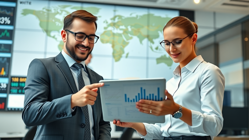 international trade global business team analyzing trade market data