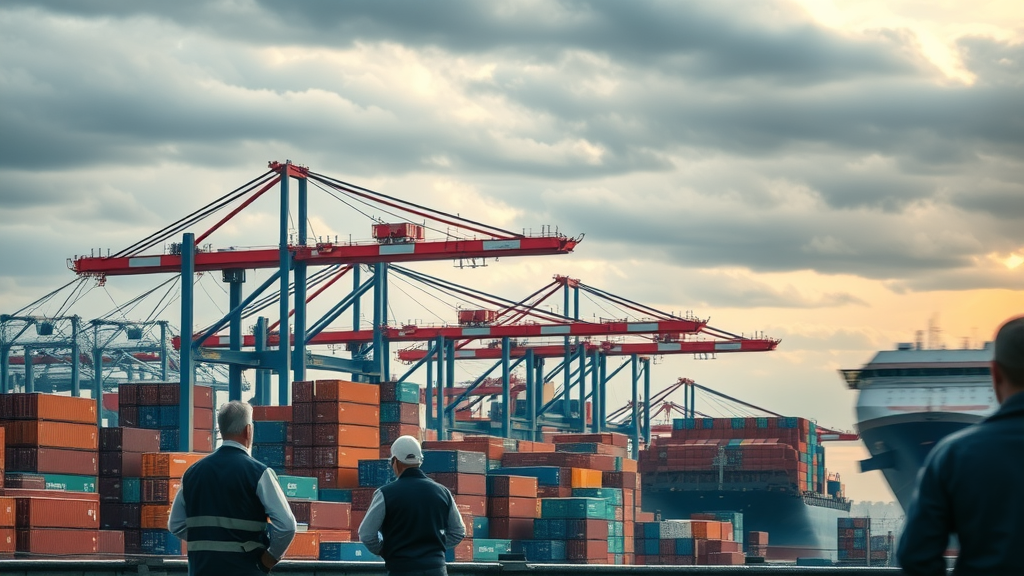 Busy U.S. shipping port illustrating supply chain impact on goods prices due to tariffs
