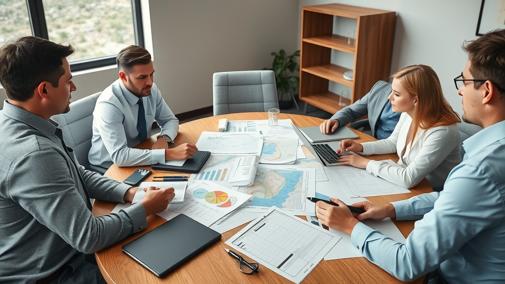 mineral rights taxation - tax advisors and mining executives reviewing mineral rights documents and charts