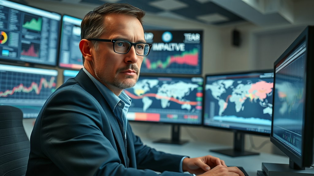 policy strategist managing real-time import-export data, foreign trade policy overseeing market stability and quota management