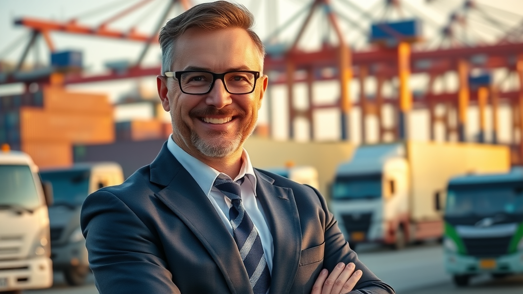 Confident licensed customs broker at a busy port, symbolizing success in custom broker license requirements.