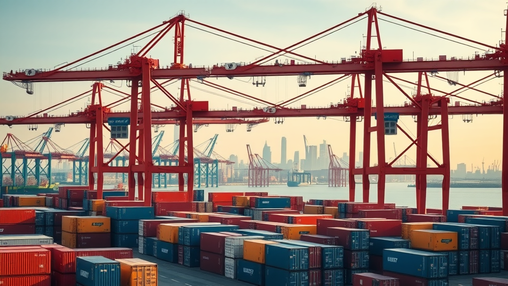 busy US international port illustrating imports and exports in global trade