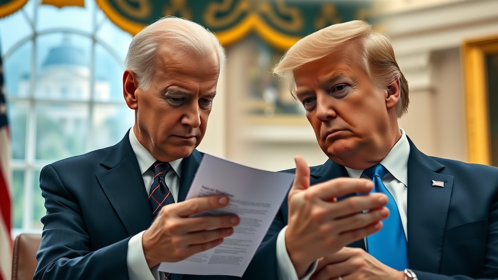President Biden and President Trump reviewing China tariff policies in the trade war