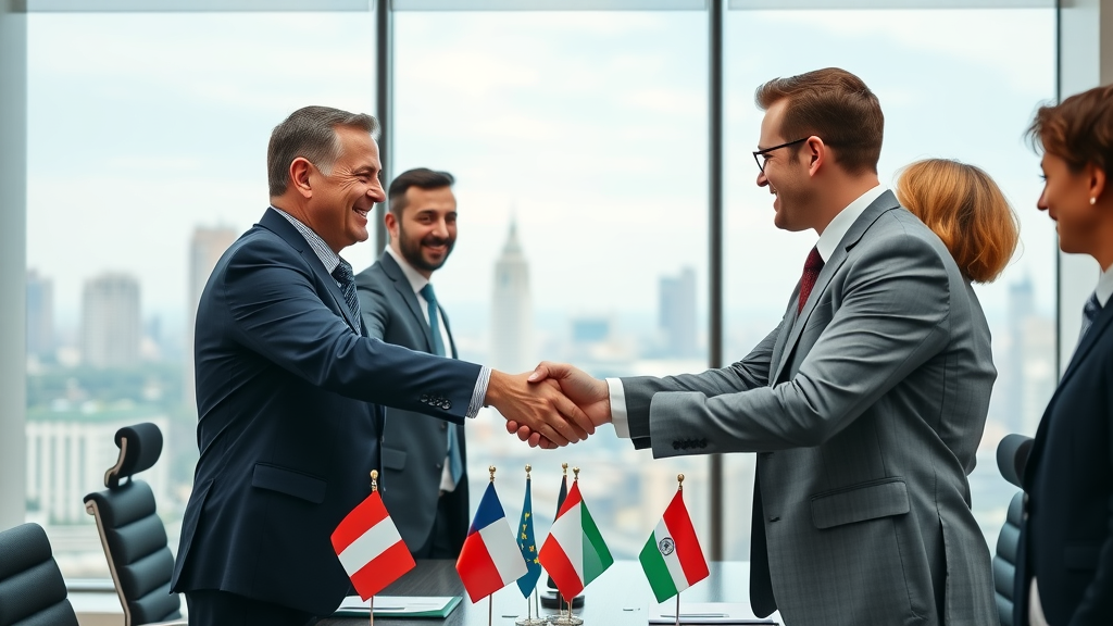 business professionals sealing a free trade agreement for international trade