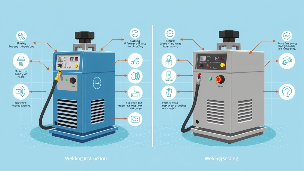 Side-by-side comparison chart of laser welding systems, fiber laser, arc welding, and hybrid laser, visually highlighting speed and precision features