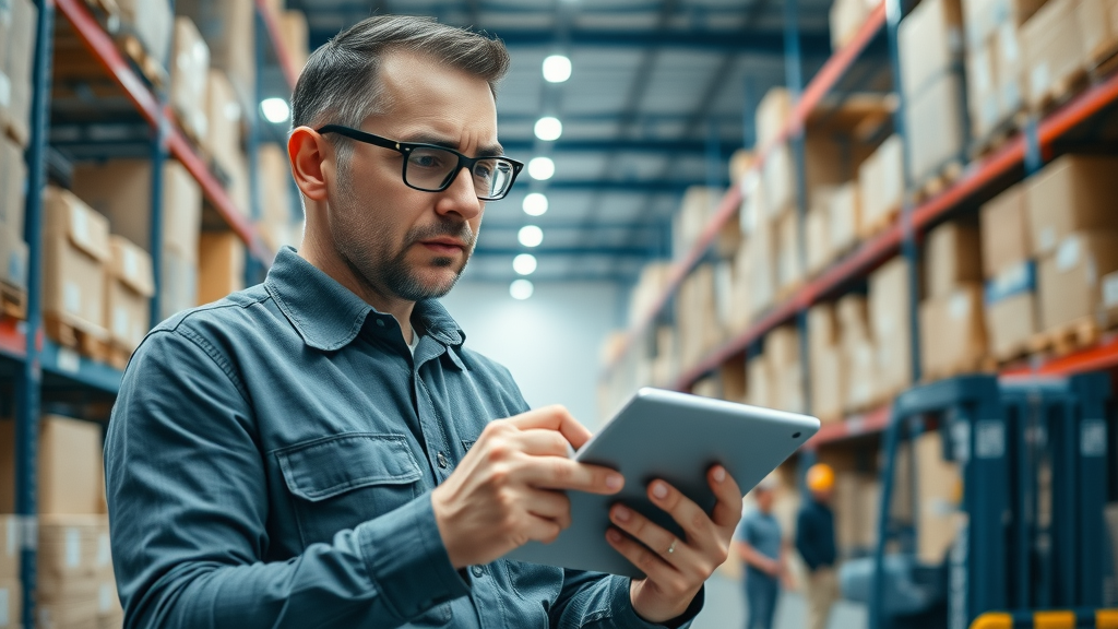 tariff impact on supply chain, distributor analyzing inventory, calculating tariff impact, supply chain logistics