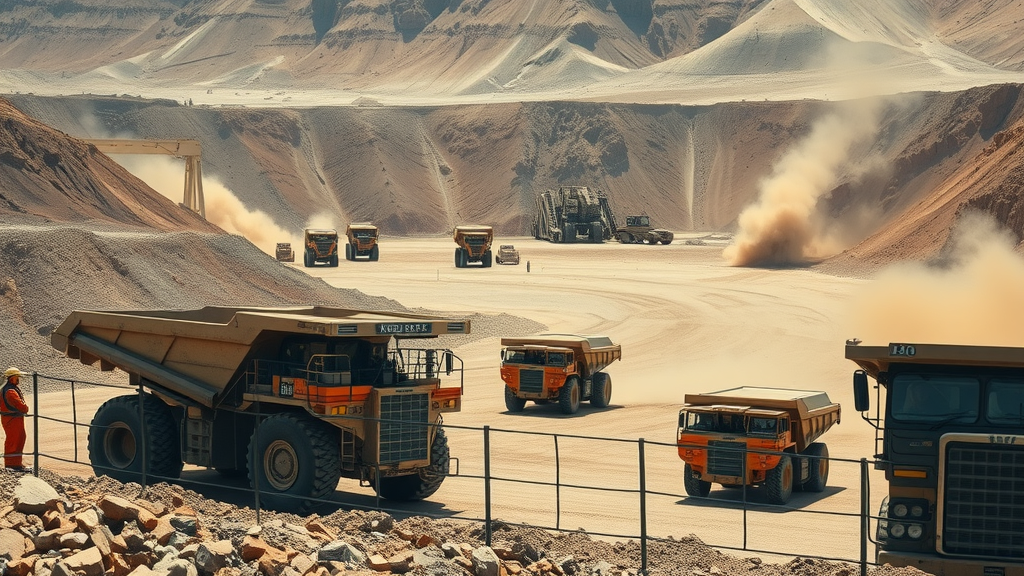 mining operation, machinery extracting minerals, export processes, impact of mineral export duties