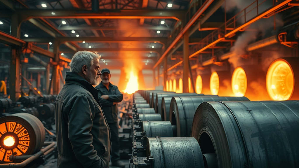 Intense steel manufacturing plant, customs duties news, steel and aluminum trade war, manufacturing and export impact