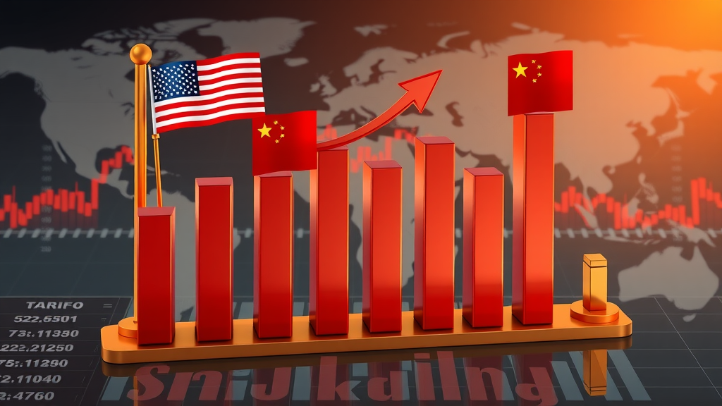 bar graph displaying tariff rate changes for US and China trade war, impact on global trade and industry supply chain, import export tariffs data