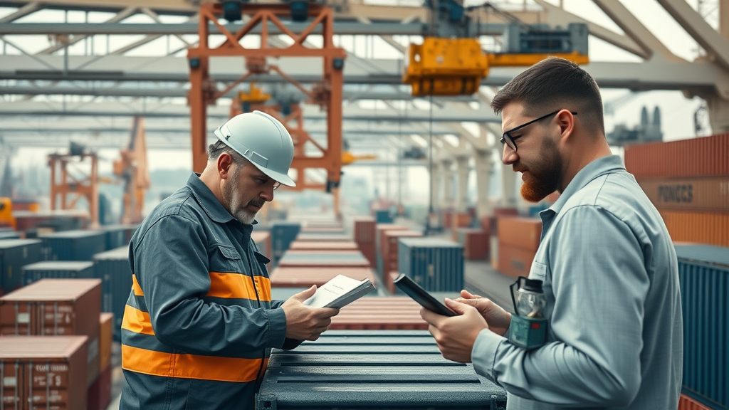 mineral import taxes workers checking shipments and fees at modern port