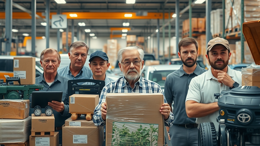 Diverse collection of affected tariffed products including electronics, cars, soybeans, and industrial machinery impacted by US tariffs