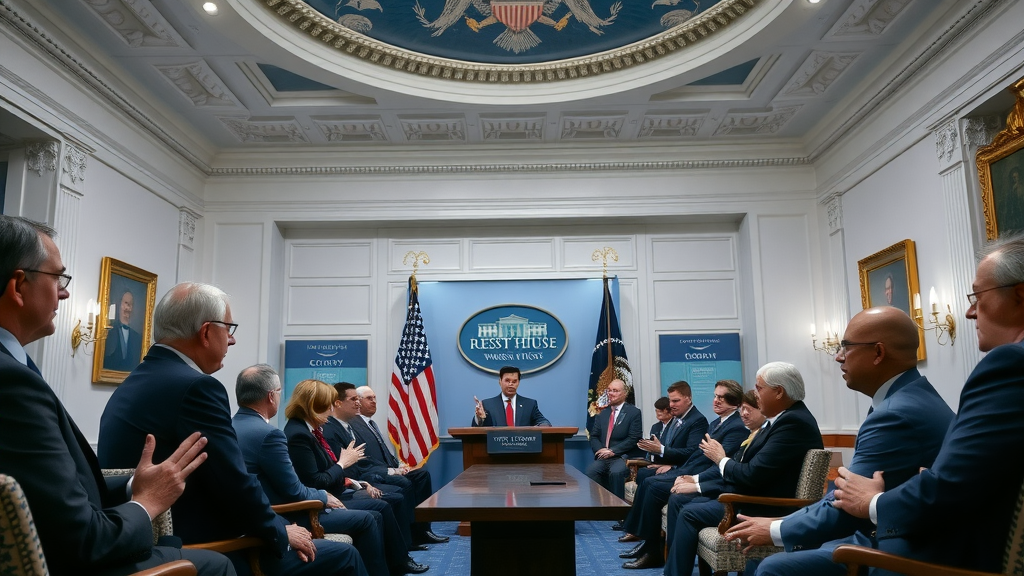 White House policymakers discussing trade policy and inflationary pressures from tariffs at a formal briefing room