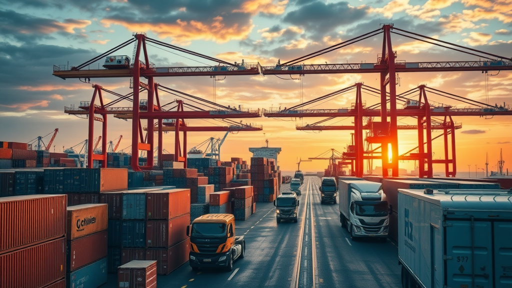 tariff impact on supply chain, dynamic shipping container yard, disrupted global supply chain connections, anxious logistics workers, supply chain movements, global trade disruptions