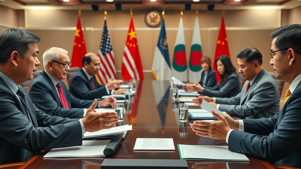 US and Chinese officials at formal trade negotiation over mineral tariff policy with reciprocal tariffs, highlighting shifting trade relations
