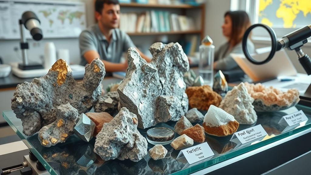 array of key strategic minerals including lithium, cobalt, and rare earth elements in educational display