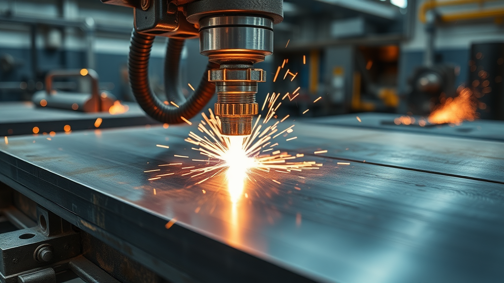 Precision steel plate burning with high-definition plasma cutting in a workshop