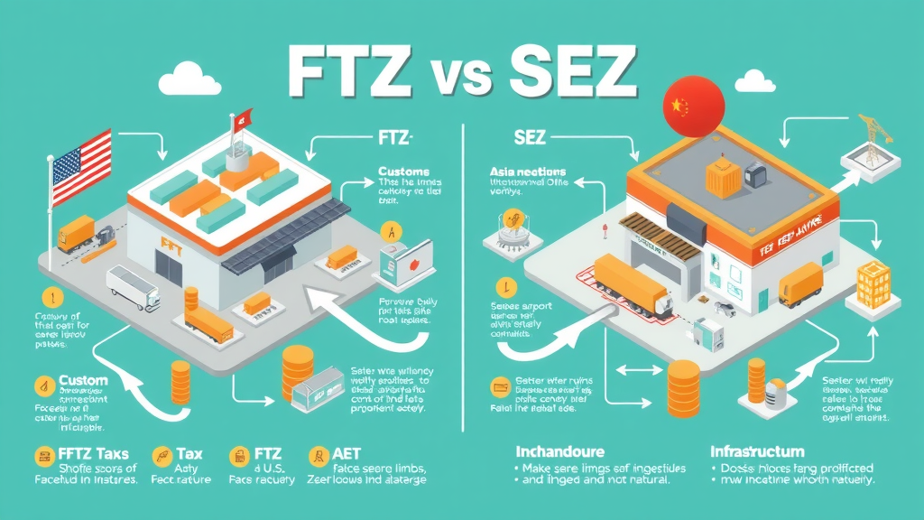 comparative infographic showing the differences between FTZ and SEZ for international trade optimization
