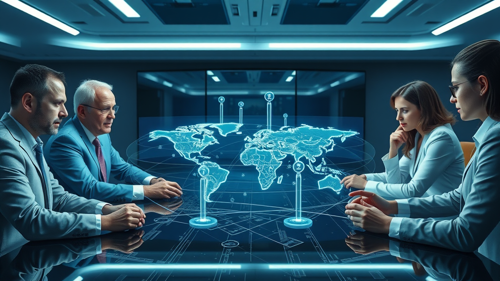 mineral tariff impact business team futuristic boardroom global supply strategy digital map