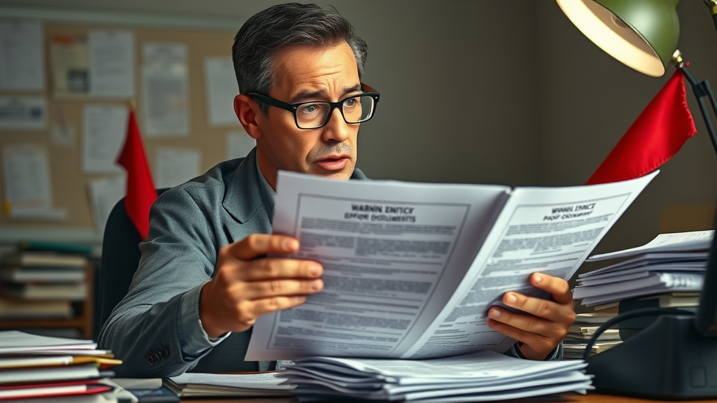 overwhelmed trade compliance professional reviewing rejected export documents