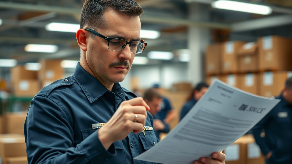 customs and border protection officer carefully examining documents to enforce customs regulations in the united states