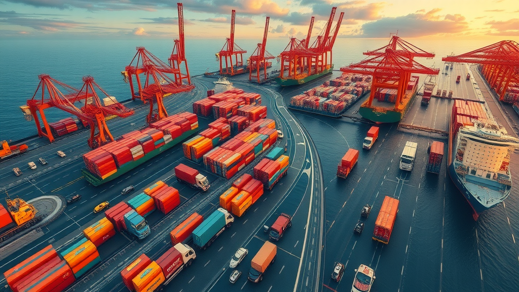 International port showcasing supply chain disruptions due to tariffs on import goods and retaliation effects