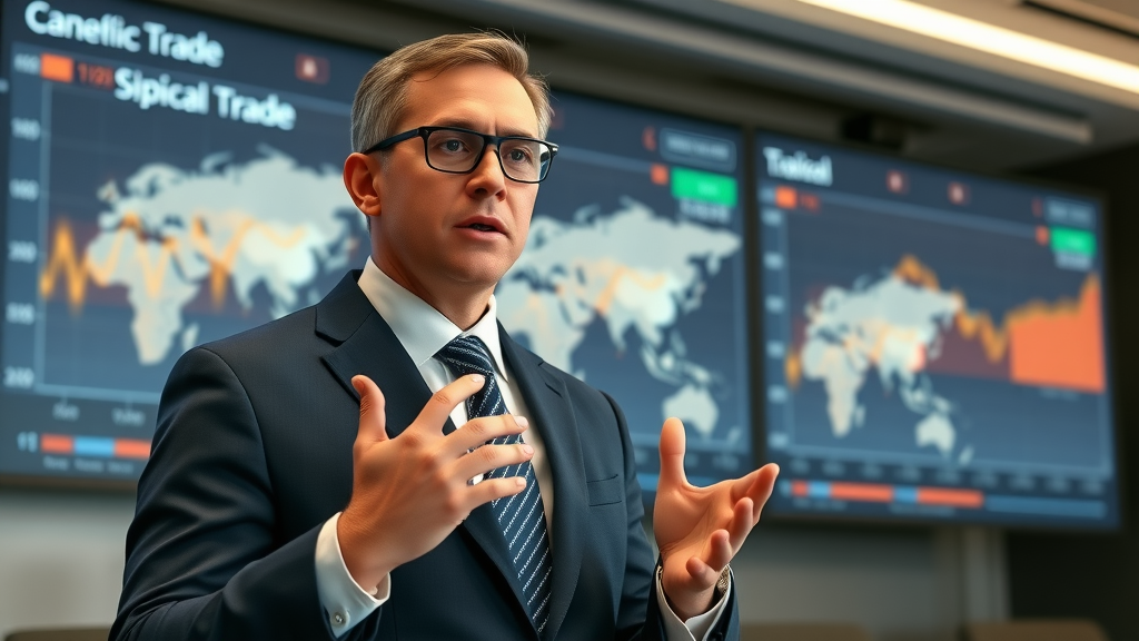 Professional economist giving insights on customs duties news, supply chain adaptation in international trade