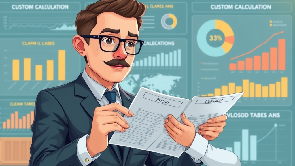 Customs official using infographic to explain customs duties and taxes calculation methods to a client; charts and icons highlighting global customs clearance process