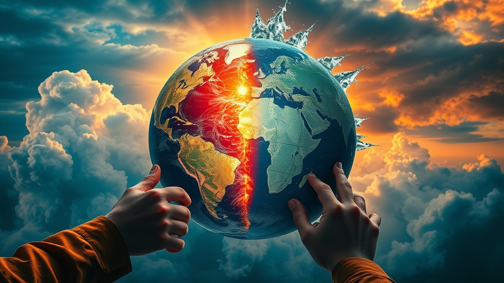 concept art of divided world markets, stability versus volatility, main keyword: world trade organization