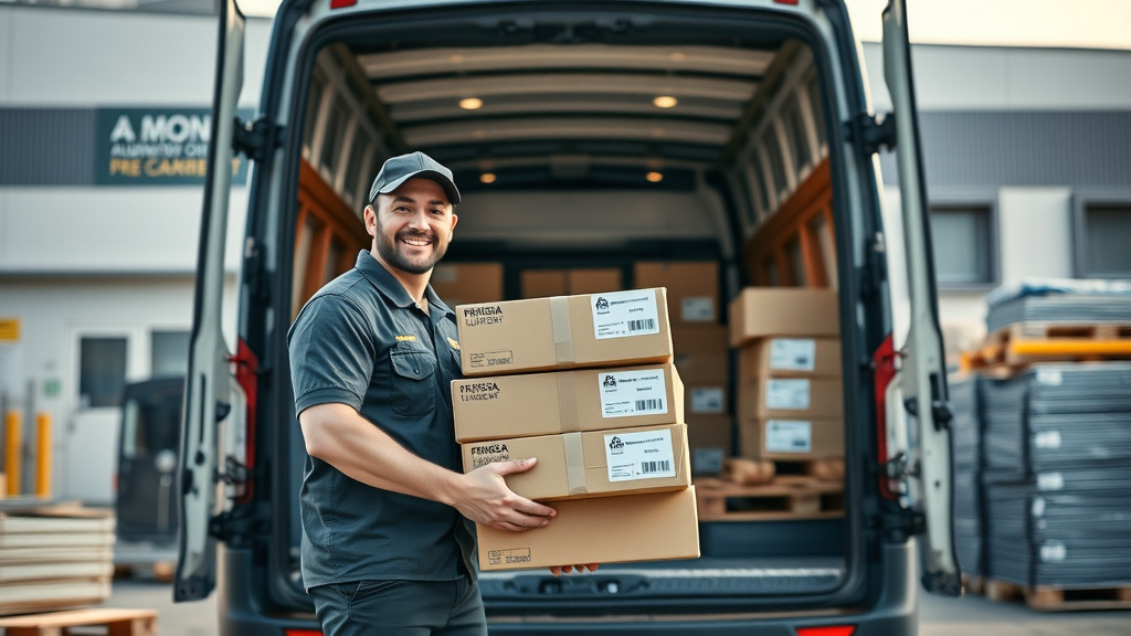 Online metal ordering delivery with driver loading steel from warehouse