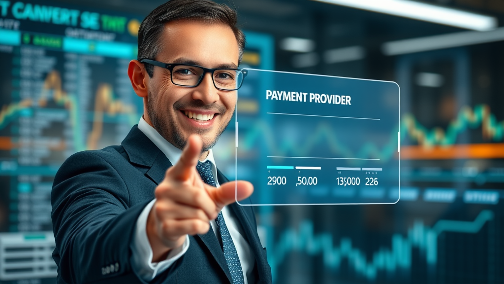 confident business professional selecting a border payments platform on a futuristic holographic interface, global payment optimization