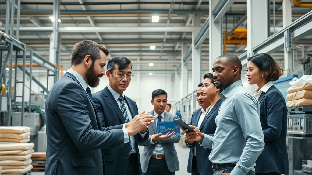 Team tracks real-time supplier tariff impact data in a modern manufacturing facility.